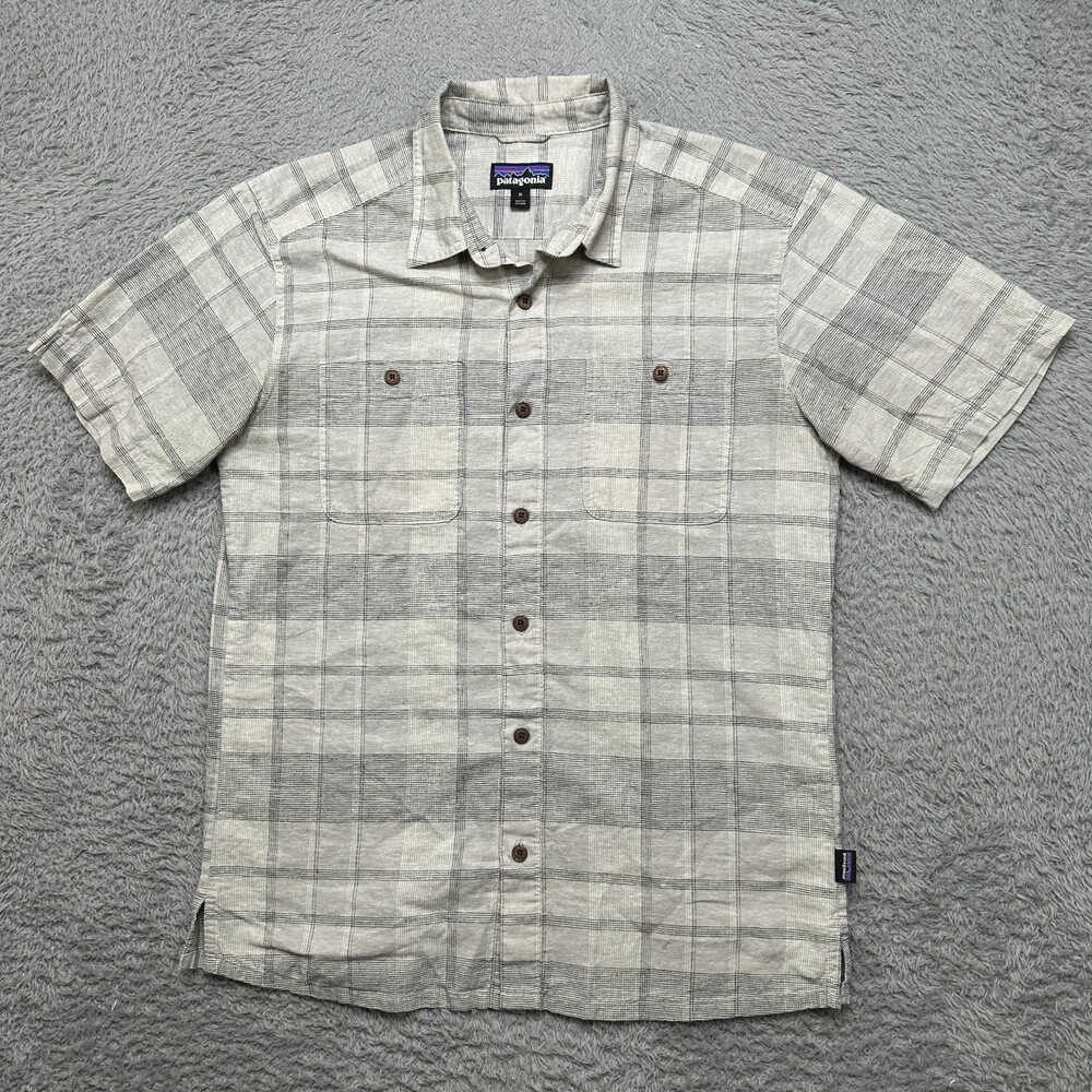 Patagonia Shirt Mens M Gray Plaid Hemp Organic Cotton Button Up